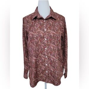 LANDS' END 22W Up No Iron Shirt Supima  Long Sleeve Button Down Paisley Print